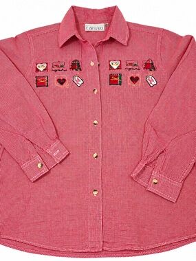 Casey & Max Red Embroidered Button-Down Shirt